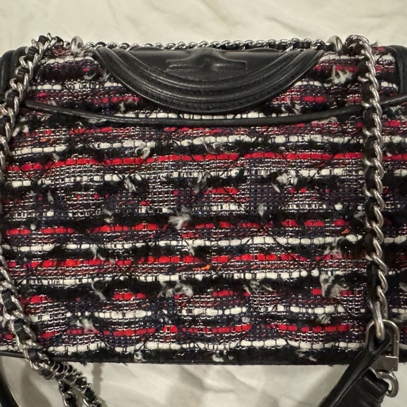 Authentic Tory Burch Fleming Chic Black and Red Tweed Chain Bag - Picture 10 of 15